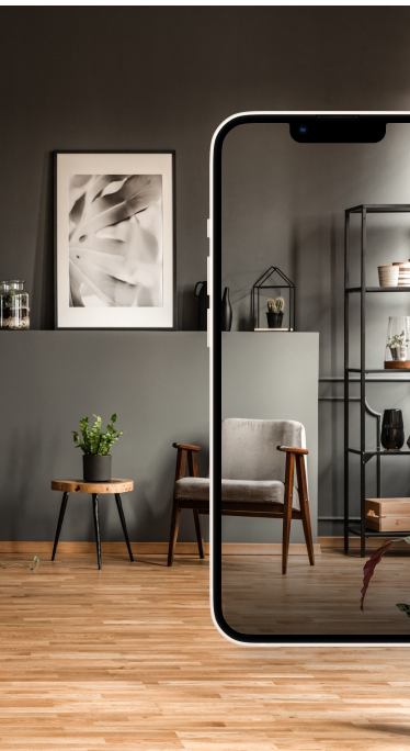 Room scene with mobile phone to show how our room visualizer tool works. 